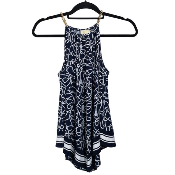 Michael Kors Nautical Gold Chain Strap Navy SZ XS Bandana Top Rope Print - Picture 1 of 9